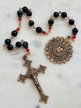 Load image into Gallery viewer, Large Sacred Heart Novena Chaplet - Blue Tiger Eye and Bronze
