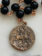 Load image into Gallery viewer, Saint George Memento Mori Pocket Rosary - Black Onyx and Ox Bone Skull - Bronze - Tenner - Single Decade Rosary CeCeAgnes