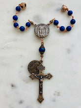 Load image into Gallery viewer, Holy Face Saint Benedict Auto Rosary - Lapis and Bronze - One Decade Rosary - Car Rosary CeCeAgnes