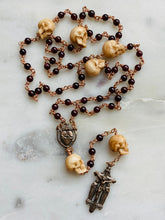 Load image into Gallery viewer, Tiny Sacred Heart Rosary - Garnet Memento Mori - Bronze CeCeAgnes