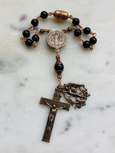 Load image into Gallery viewer, Saint Benedict & Michael Auto Rosary: Onyx Bronze One Decade Rosary