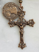 Load image into Gallery viewer, Tiger Eye Saint Benedict Auto Rosary - Bronze One Decade Car Rosary