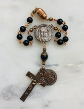 Load image into Gallery viewer, Holy Face Saint Benedict Auto Rosary - Onyx and Bronze - One Decade Rosary - Car Rosary CeCeAgnes