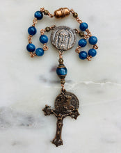Load image into Gallery viewer, Kyanite Saint Benedict Auto Rosary: Bronze One Decade Car Rosary