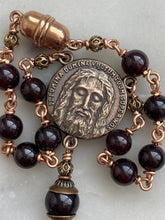 Load image into Gallery viewer, Holy Face Saint Benedict Auto Rosary - Garnet and Bronze - One Decade Rosary - Car Rosary CeCeAgnes