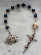 Load image into Gallery viewer, Memento Mori Rosary - Saint Lucy - Holy Face of Jesus - Kyanite and Ox Bone Skull - Bronze - Wire-wrapped Tenner - CeCeAgnes