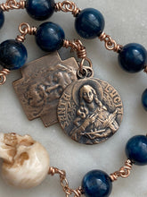 Load image into Gallery viewer, Memento Mori Rosary - Saint Lucy - Holy Face of Jesus - Kyanite and Ox Bone Skull - Bronze - Wire-wrapped Tenner - CeCeAgnes