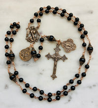 Load image into Gallery viewer, Archangels Black Tourmaline and Onyx Bronze Rosary - Saint Michael Gabriel Raphael - CeCeAgnes