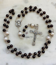 Load image into Gallery viewer, Garnet Gemstone and Freshwater Pearl Rosary - Sterling and Sterling Silver CeCeAgnes
