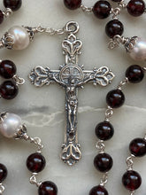 Load image into Gallery viewer, Garnet Gemstone and Freshwater Pearl Rosary - Sterling and Sterling Silver CeCeAgnes