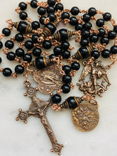 Load image into Gallery viewer, Archangels Black Tourmaline and Onyx Bronze Rosary - Saint Michael Gabriel Raphael - CeCeAgnes