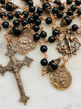 Load image into Gallery viewer, Archangels Black Tourmaline and Onyx Bronze Rosary - Saint Michael Gabriel Raphael - CeCeAgnes