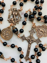 Load image into Gallery viewer, Archangels Black Tourmaline and Onyx Bronze Rosary - Saint Michael Gabriel Raphael - CeCeAgnes
