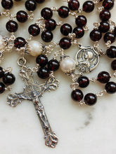 Load image into Gallery viewer, Garnet & Freshwater Pearl Rosary - Sterling Silver CeCeAgnes
