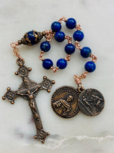 Load image into Gallery viewer, Patron Against Cancer Rosary - Saint Peregrine - Saint Michael of the Saints - Lapis and Bronze - One Decade Pocket Rosary - CeCeAgnes