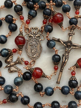 Load image into Gallery viewer, Large Bronze Rosary - Our Lady Undoer of Knots - Blue Tiger Eye and Carnelian CeCeAgnes