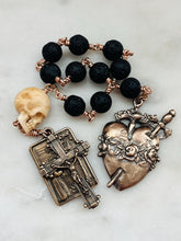 Load image into Gallery viewer, Memento Mori Rosary - Lava Beads and Ox Bone Skull CeCeAgnes