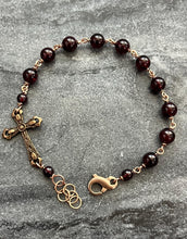 Load image into Gallery viewer, Cross Garnet and Bronze Rosary Bracelet