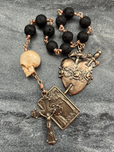 Load image into Gallery viewer, Memento Mori Rosary - Lava Beads and Ox Bone Skull CeCeAgnes