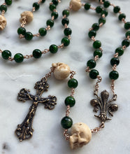 Load image into Gallery viewer, Memento Mori Rosary - Chrome Diopside - Bronze - Wire-wrapped - Fleur De Lis Center