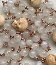 Load image into Gallery viewer, Memento Mori Rosary - Angels - Moonstone and Ox Bone Skulls - Bronze - Wire-wrapped