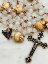 Load image into Gallery viewer, Memento Mori Rosary - Angels - Moonstone and Ox Bone Skulls - Bronze - Wire-wrapped