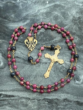 Load image into Gallery viewer, Elegant 14K Gold Rosary - Ruby and Sapphire - Catholic Gift