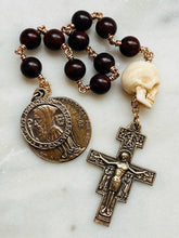 Load image into Gallery viewer, Memento Mori Rosary Bloodstone Ox Bone Skull Bronze Saint Benedict
