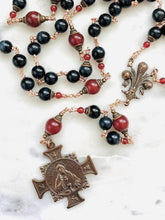 Load image into Gallery viewer, Large Bronze Rosary - Fleur de Lis - Sacred Heart - Blue Tiger Eye and Carnelian CeCeAgnes