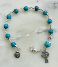 Load image into Gallery viewer, Turquoise and Sterling Silver Rosary Bracelet - Virgin Mary - Mater Dolorosa and Celtic Cross