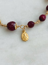 Load image into Gallery viewer, Gold & Ruby Rosary Bracelet Sacred Heart Charm Catholic Jewelry