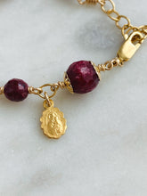 Load image into Gallery viewer, Gold & Ruby Rosary Bracelet Sacred Heart Charm Catholic Jewelry