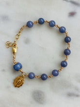 Load image into Gallery viewer, Gold Tanzanite Rosary Bracelet Miraculous Medal Charm December Birthstone