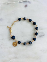 Load image into Gallery viewer, Gold and Sapphire Rosary Bracelet Our Lady of Sorrows September Birthstone