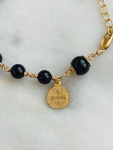 Load image into Gallery viewer, Gold Rosary Bracelet with Benedict Charm: Black Tourmaline Beads