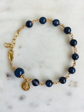 Load image into Gallery viewer, Gold & Sapphire Rosary Bracelet Miraculous Medal Catholic Jewelry