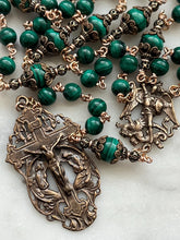Load image into Gallery viewer, Saint Michael Chaplet - Wire wrapped - Malachite Gemstones - Bronze - St. Michael and Angels Crucifix CeCeAgnes