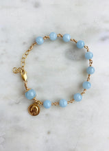 Load image into Gallery viewer, Aquamarine Rosary Bracelet - Gold Our Lady of Lourdes Charm