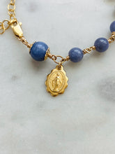 Load image into Gallery viewer, Gold Tanzanite Rosary Bracelet Miraculous Medal Charm December Birthstone