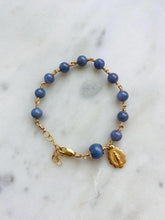 Load image into Gallery viewer, Gold Tanzanite Rosary Bracelet Miraculous Medal Charm December Birthstone