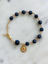 Load image into Gallery viewer, Gold and Sapphire Rosary Bracelet Our Lady of Sorrows September Birthstone