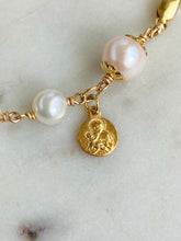 Load image into Gallery viewer, Gold Freshwater Pearl Rosary Bracelet - Saint Joseph Charm - Catholic Jewelry