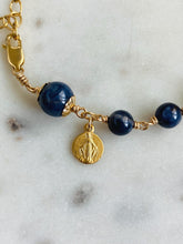 Load image into Gallery viewer, Gold & Sapphire Rosary Bracelet Miraculous Medal Catholic Jewelry