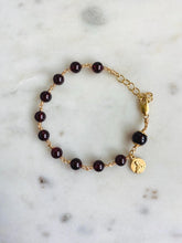 Load image into Gallery viewer, Garnet Rosary Bracelet 18k Gold Vermeil Sacred Heart Charm