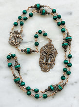Load image into Gallery viewer, Saint Michael Chaplet - Wire wrapped - Malachite Gemstones - Bronze - St. Michael and Angels Crucifix CeCeAgnes
