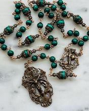 Load image into Gallery viewer, Saint Michael Chaplet - Wire wrapped - Malachite Gemstones - Bronze - St. Michael and Angels Crucifix CeCeAgnes