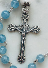 Load image into Gallery viewer, Aquamarine & Pearl Gemstone Rosary: Sterling Silver Guardian Angel Baptism Gift