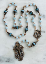Load image into Gallery viewer, Saint Michael Chaplet - Wire wrapped - Aquamarine Gemstones - Bronze - St. Michael and Angels Crucifix CeCeAgnes