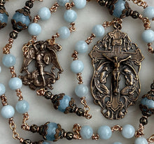 Load image into Gallery viewer, Saint Michael Chaplet - Wire wrapped - Aquamarine Gemstones - Bronze - St. Michael and Angels Crucifix CeCeAgnes