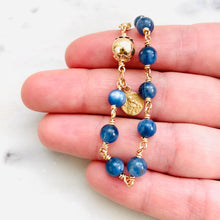 Load image into Gallery viewer, Gold and Kyanite Rosary Bracelet: Our Lady of Perpetual Help Medal